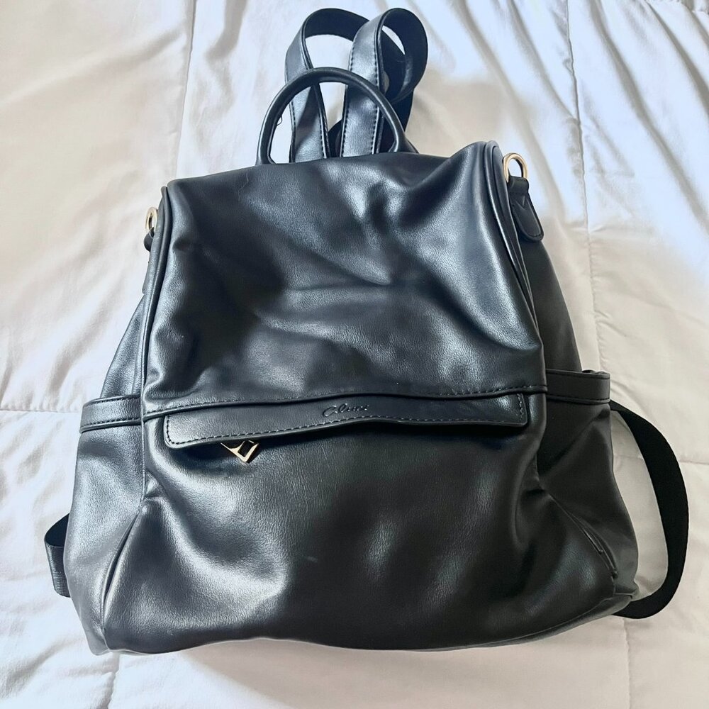 Black Faux Leather Backpack Purse